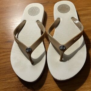 Coach Women's White and Tan Flip-Flop Sandals